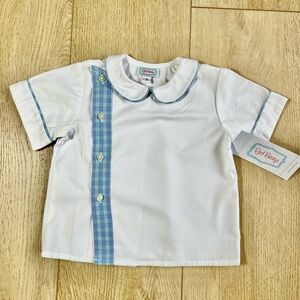 NWT Red Beans Short-Sleeve Button Shirt w Peter Pan Collar